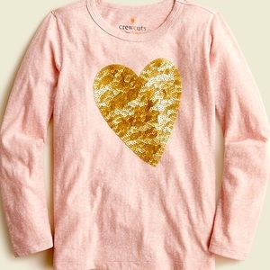 NWT J. Crew girls long sleeve pink sequin heart shirt Large (10-11)